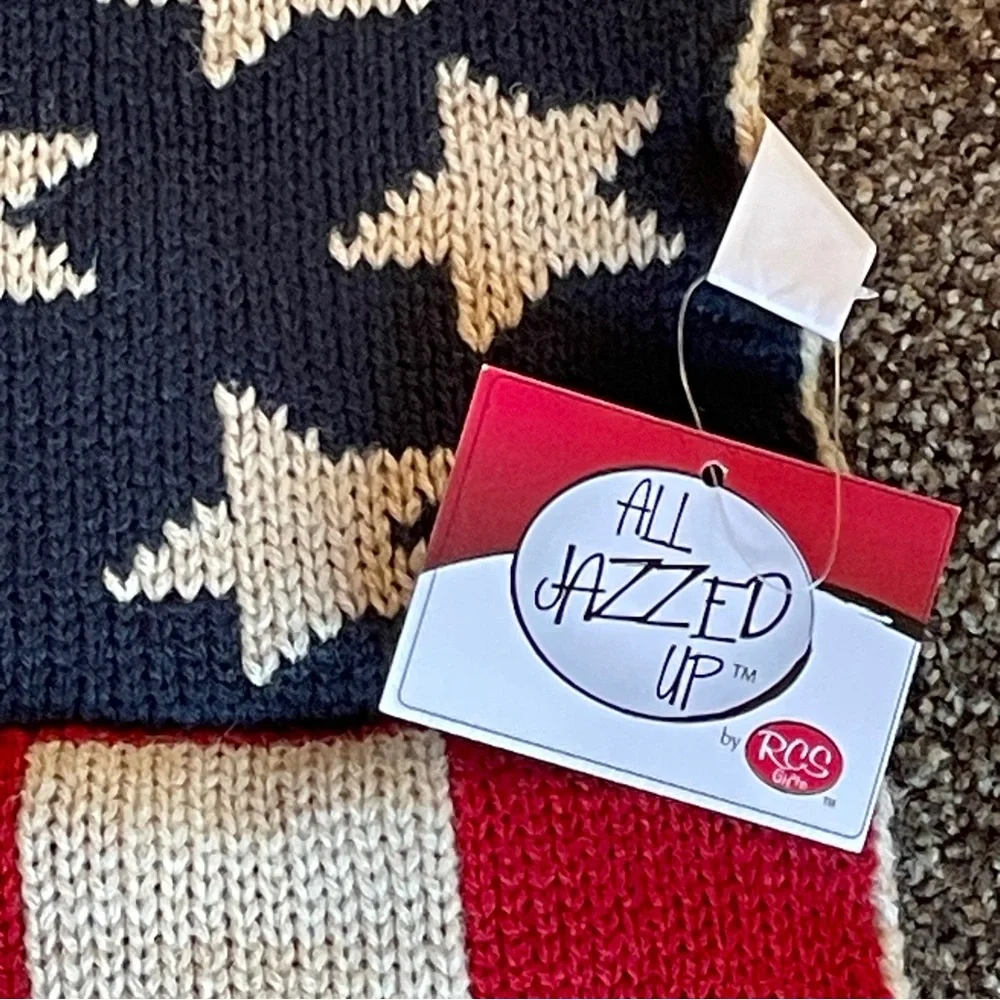 USA American Flag Sweater Knit Infinity Scarf  Red White Blue Stars Stripes NWT